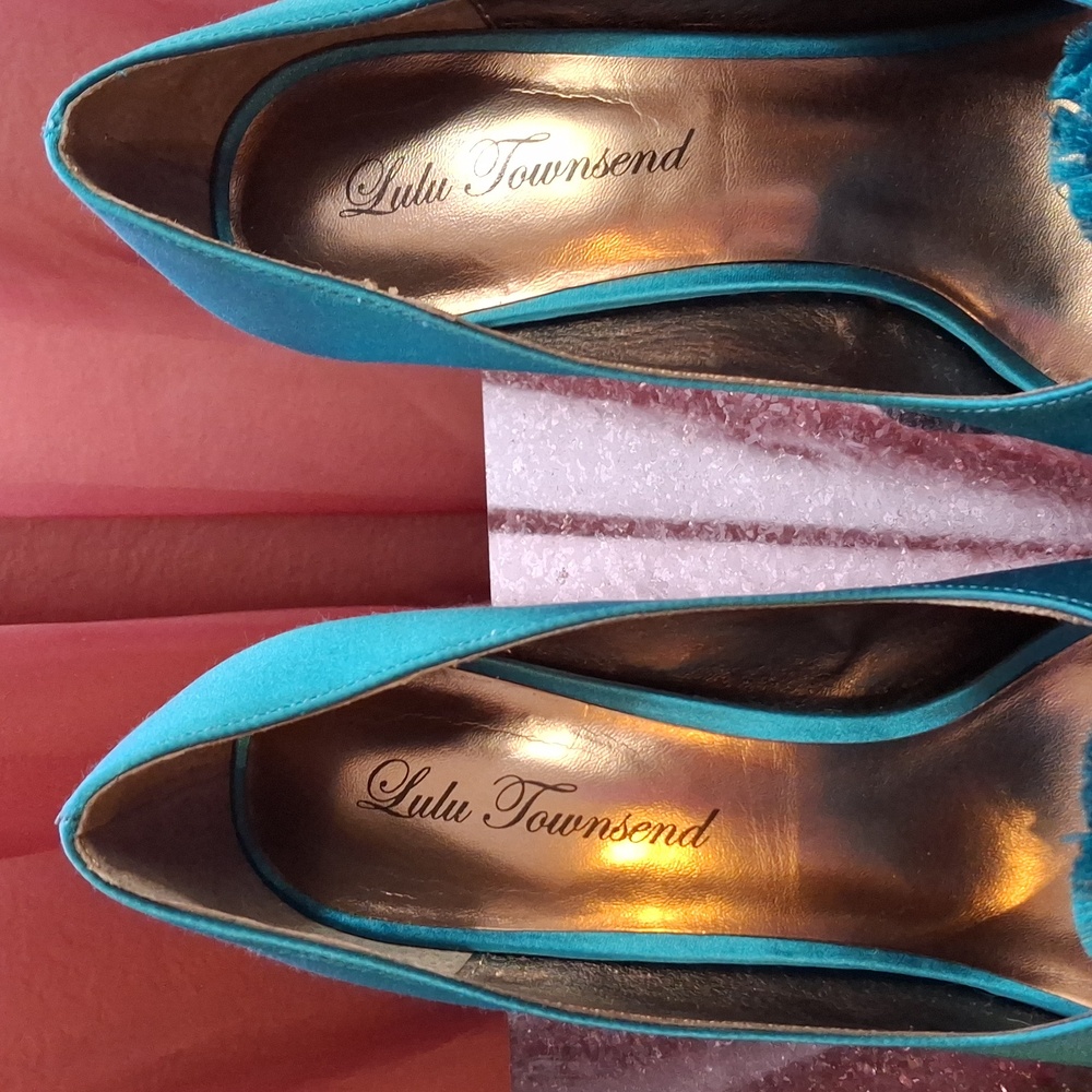 Lulu Townsend Turquoise Flower Heels - Picture 5 of 8
